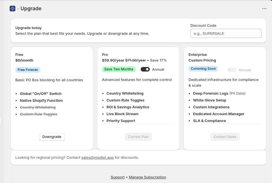 Plan selection interface